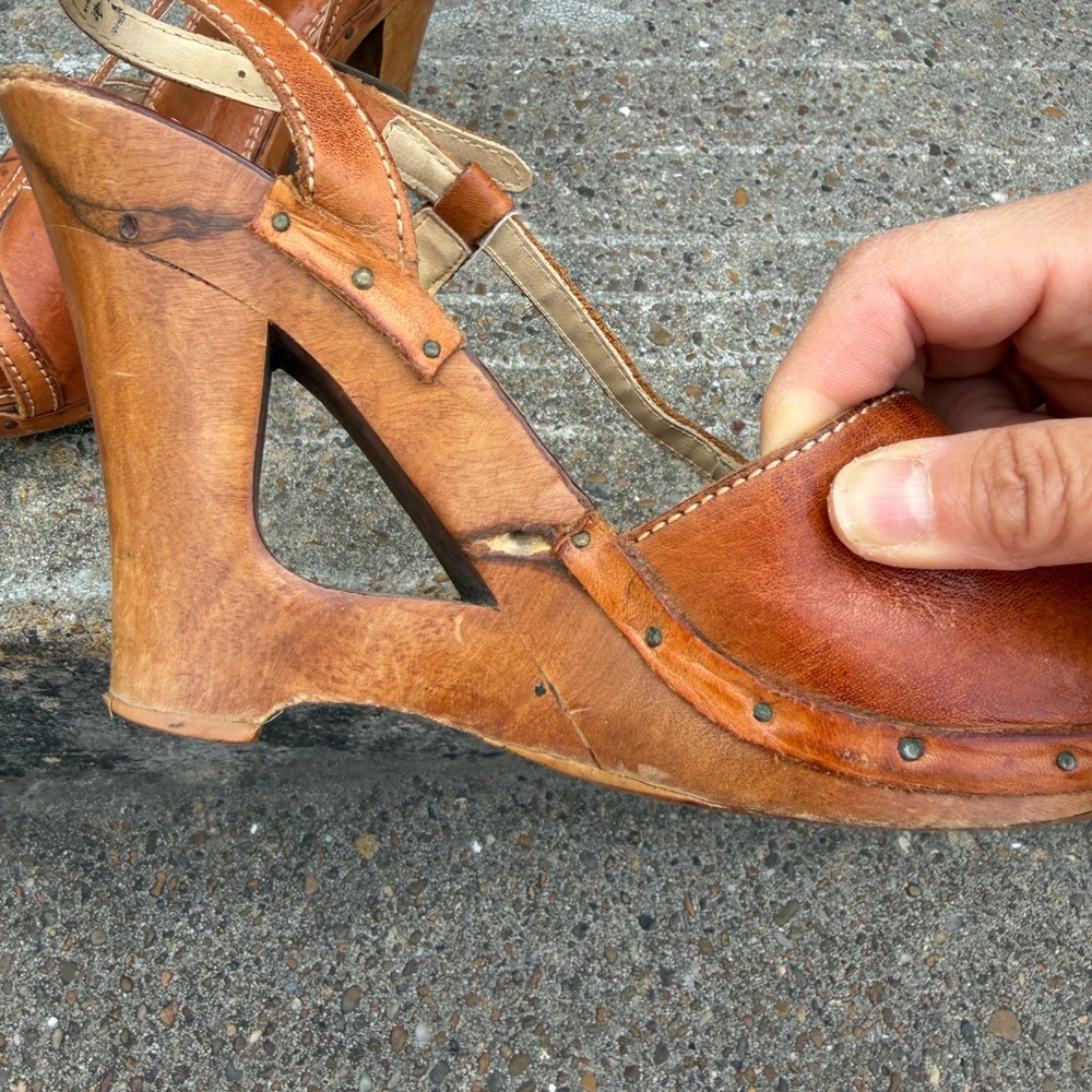 RARE Vintage 70s Nobil’s Brown Leather Slingback Sandals Size 7 - Picture 6 of 10